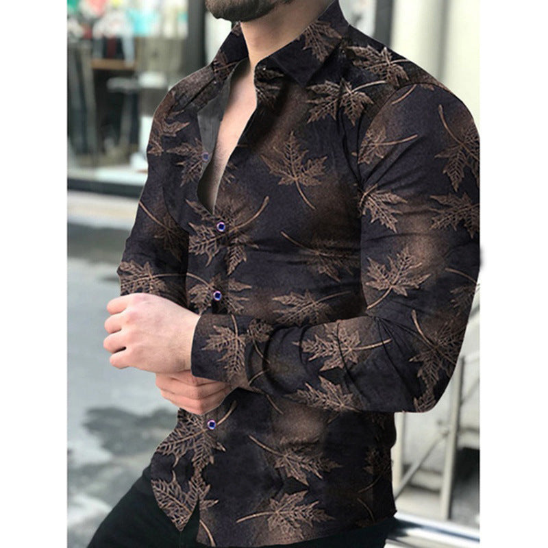 Elegant long-sleeved shirt for men with a modern leaf pattern Lune London