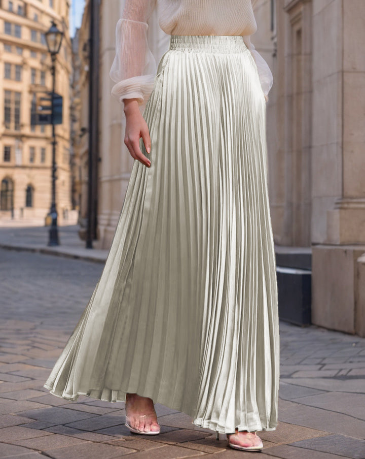 Pleated maxi skirt for women with elastic waist and flowy cut Lune London