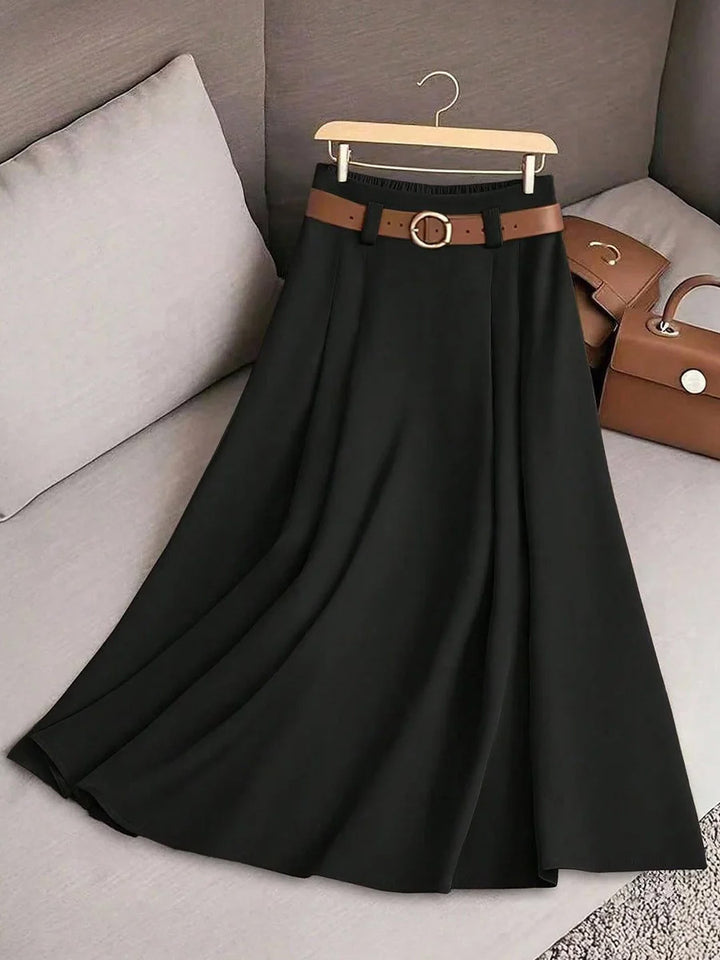 Jupe plissée évasée pour femmes avec application de ceinture élégante Chic & Stil