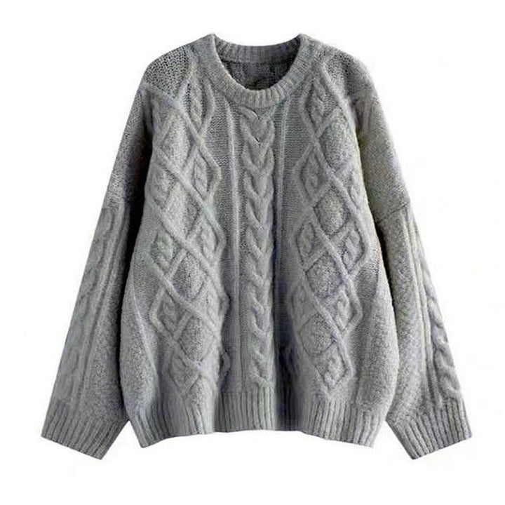 Women Large knitted sweater with cable pattern and loose fit Chic and Style