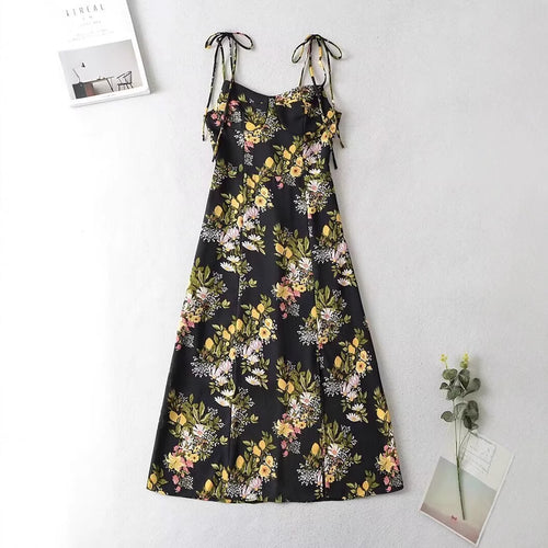 Maxi dress for women with floral design and thin spaghetti straps Lune London