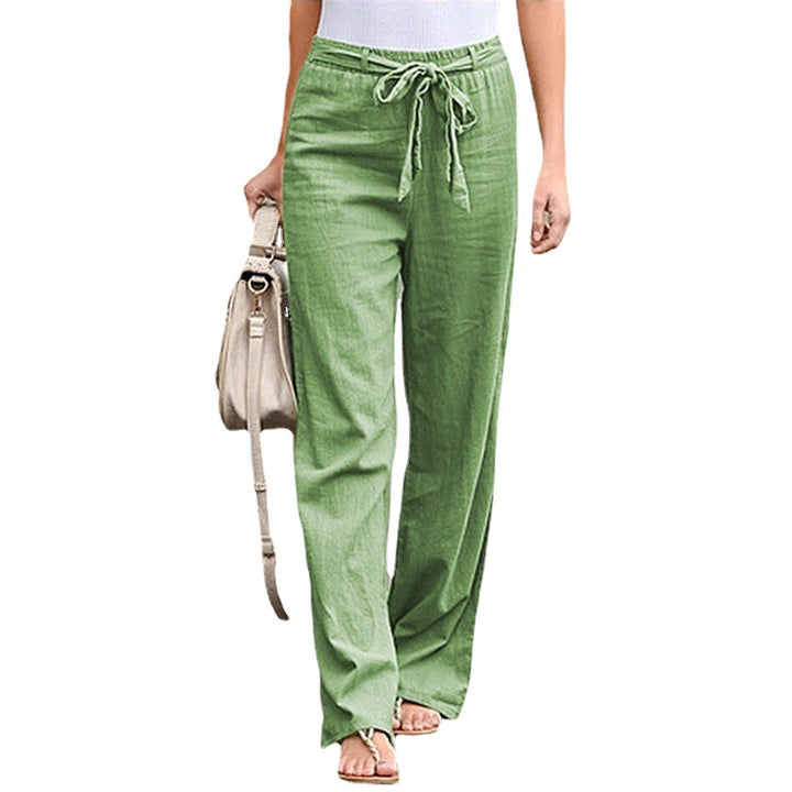 Linen pants for women with elastic waistband and tie belt Lune London
