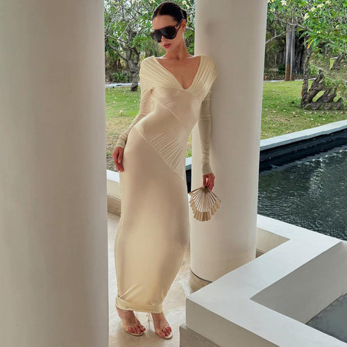 Elegant long maxi dresses for women with refined draping Lune London