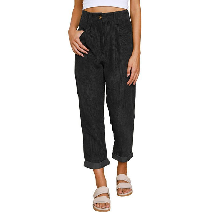 Ladies Comfortable and Elegant High-Waist Pants with a Fine Rib Pattern Lune London