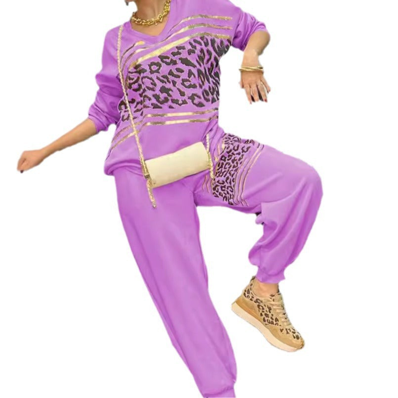 Ladies Fashion Leisure Set with Leopard Pattern and Luxurious Accents Lune London