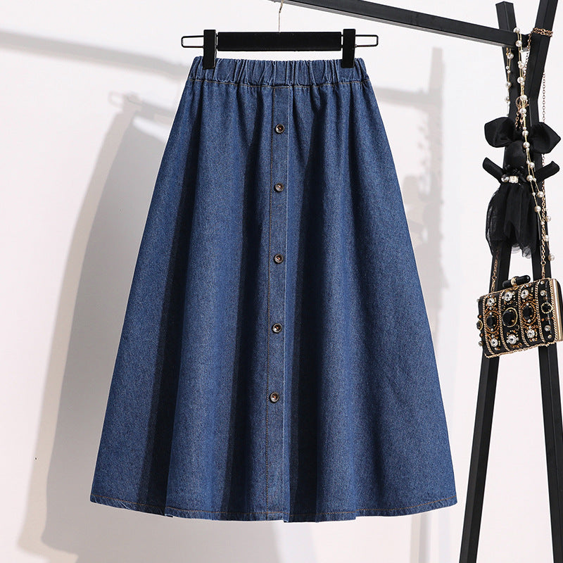 Jupe en denim longue pour femmes avec des pressions décoratives Chic & Stil
