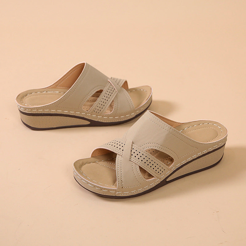 Comfortable wedge heel sandals for women with perforated details and non-slip sole Lune London