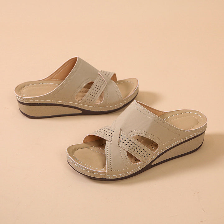 Comfortable wedge heel sandals for women with perforated details and non-slip sole Lune London