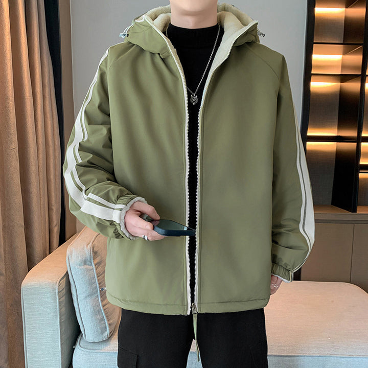 Insulated outer jacket for men with removable hood and soft inner layer Lune London