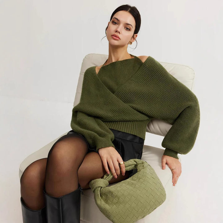Oversized knitted sweater for women with draped effect Lune London