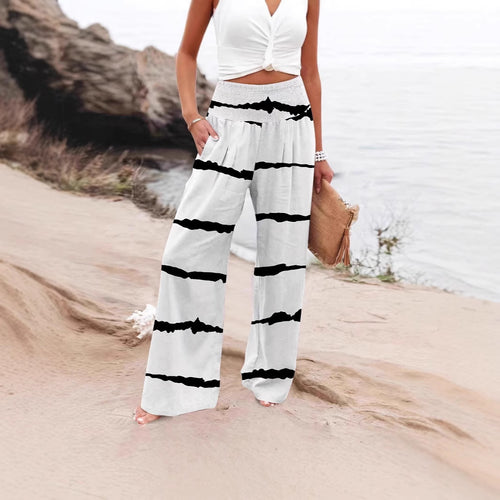Trend palazzo pants for women with elastic waistband and decorative striped pattern Lune London