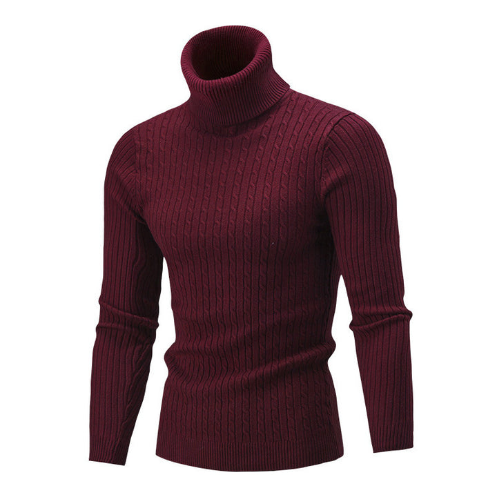 Knitted sweater for men in portrait format with high collar and textured pattern Lune London
