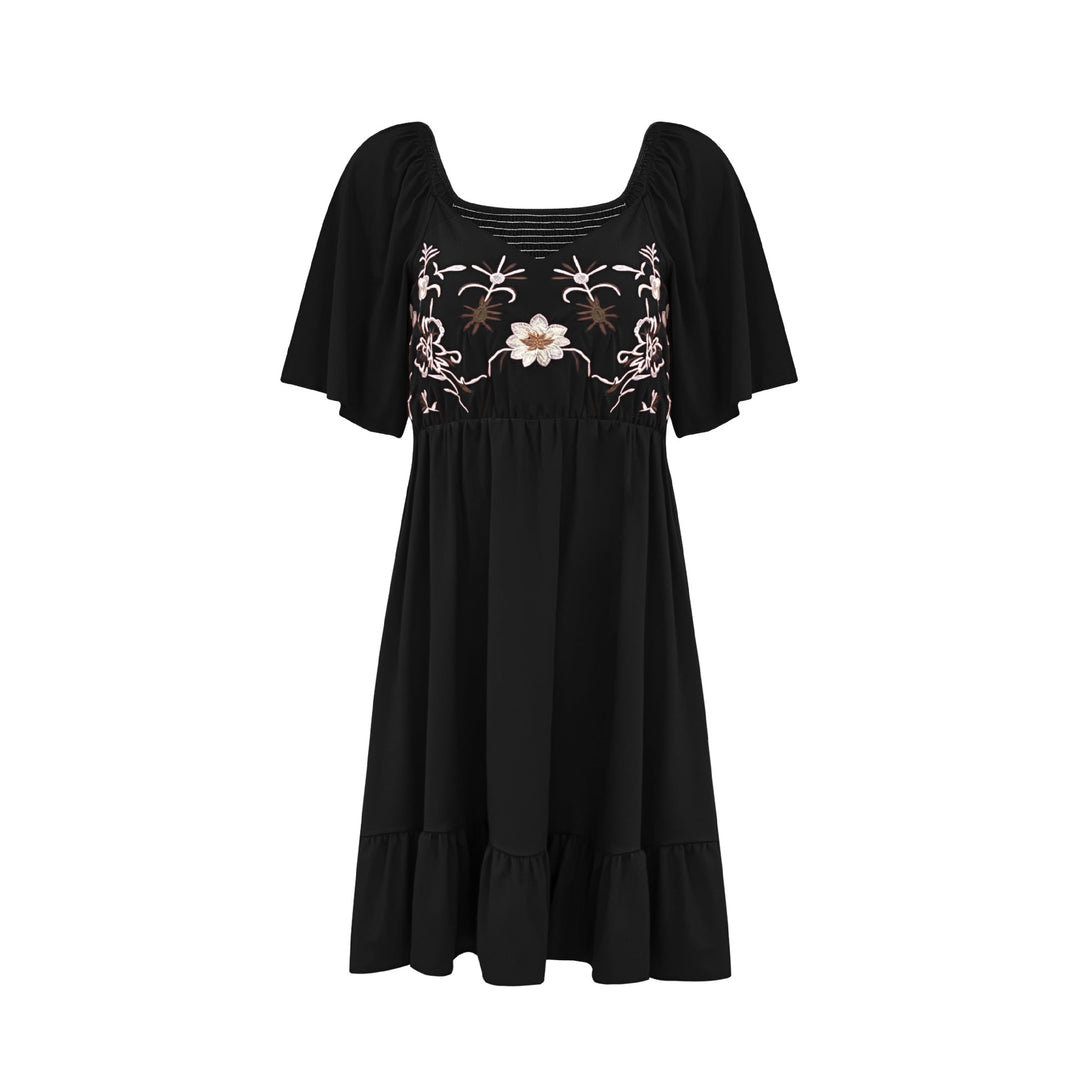 Long summer dress for ladies with artistic embroidery and fluid hem Lune London