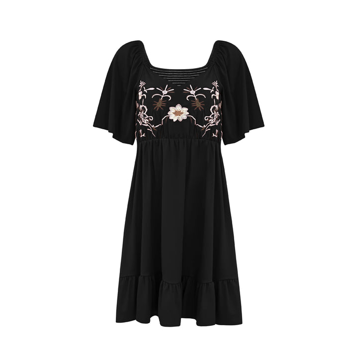 Long summer dress for ladies with artistic embroidery and fluid hem Lune London