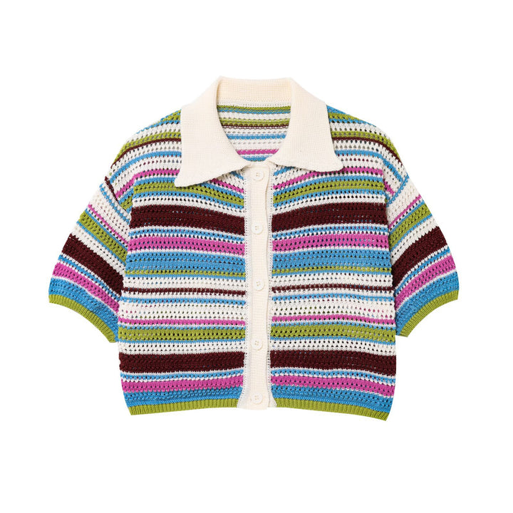 Airy knitted shorts for women with colorful striped pattern Lune London