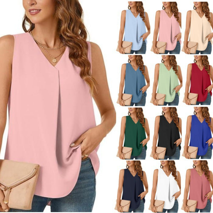 Women V-Neck Pleated Casual Top Lune London