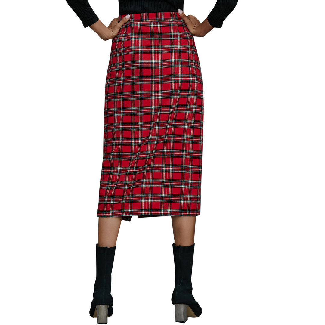 Plaid midi skirt for women with button detail Lune London