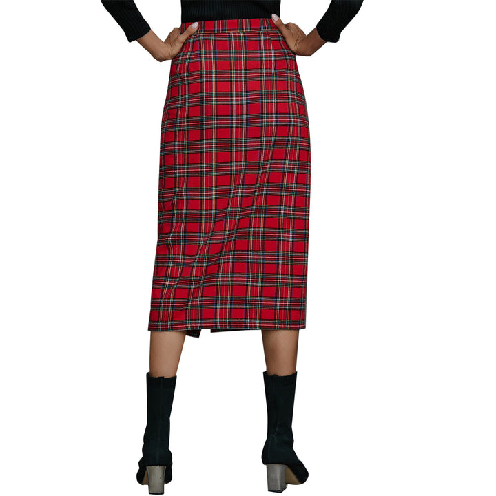 Plaid midi skirt for women with button detail Lune London