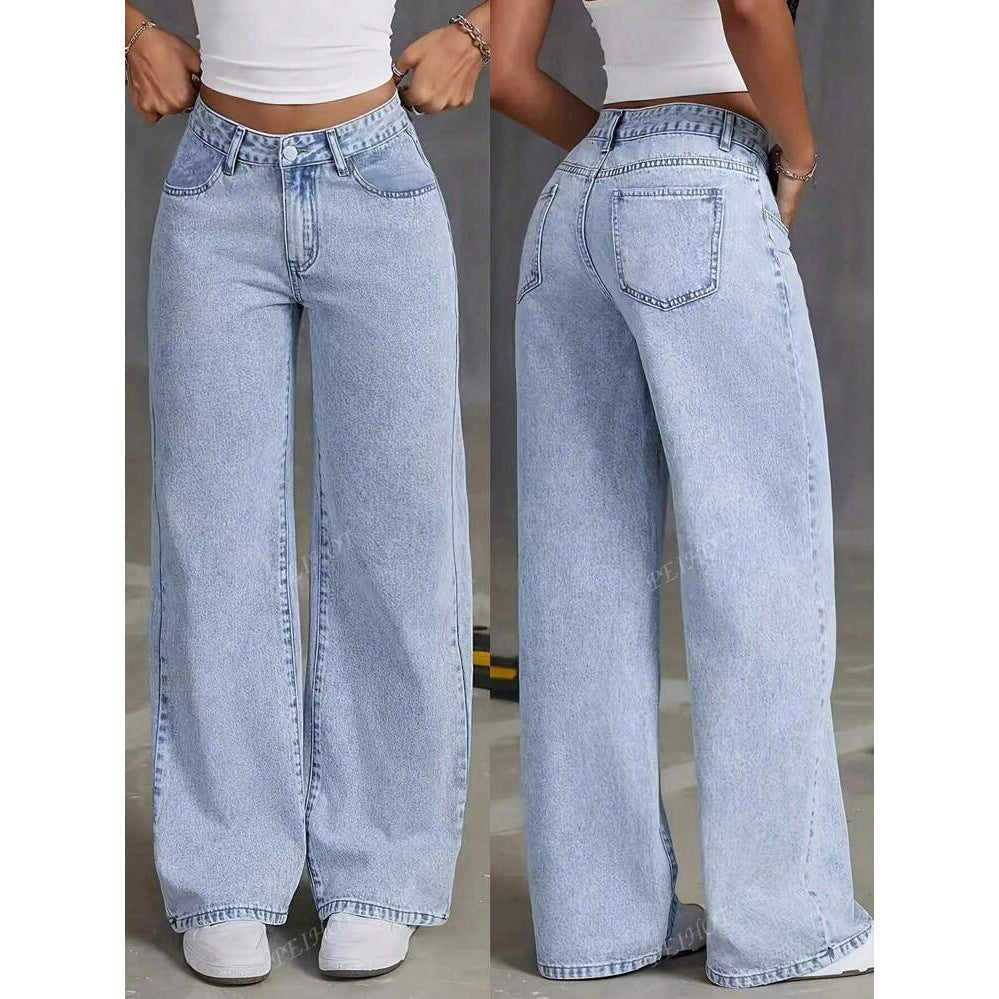 Jeans larges pour femmes au style décontracté avec taille haute Chic & Stil