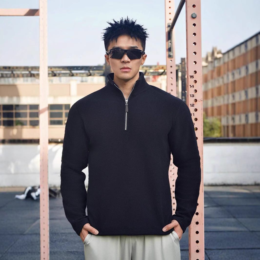 Men's fleece sweater with modern high collar and attractive zip closure details Lune London