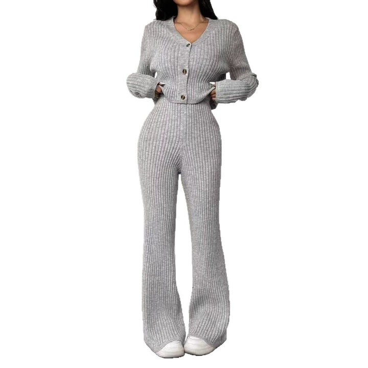 Knitted set for women with V-neck and wide legs Lune London