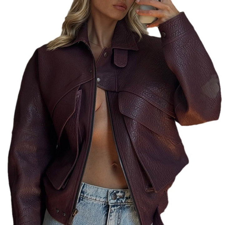 Casual synthetic leather jacket for women in a modern oversized style Lune London