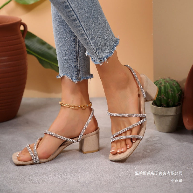 Elegant Sandals for Women with Sparkling Straps and Chic Block Heel