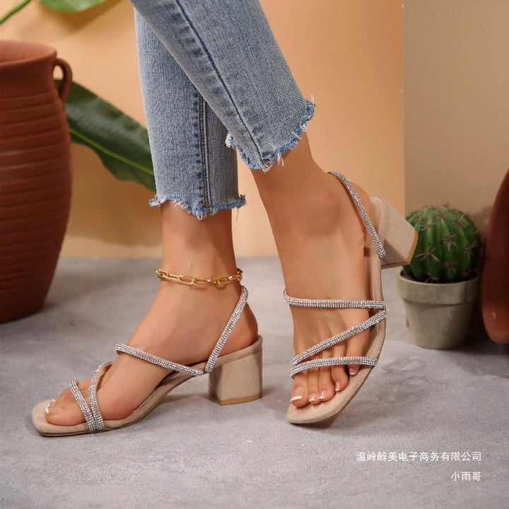 Elegant Sandals for Women with Sparkling Straps and Chic Block Heel