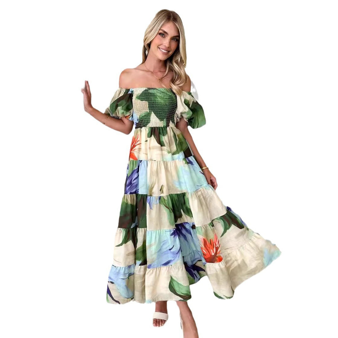 Maxi dress for women with off-shoulder design and voluminous ruffled sleeves Chic & Stil