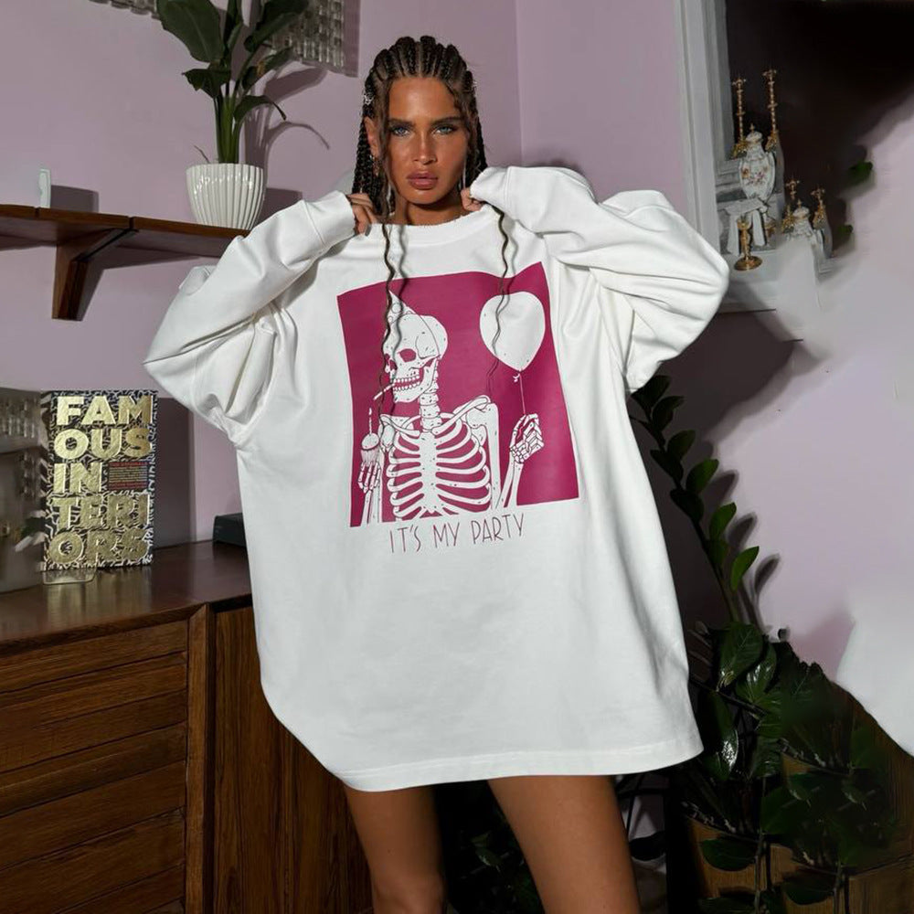 Women Oversized Sweatshirt with Chic and Stylish Skeleton Graphic Design