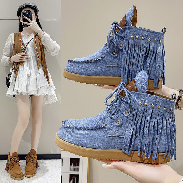 Ladies moccasins with fringes and golden accents Lune London