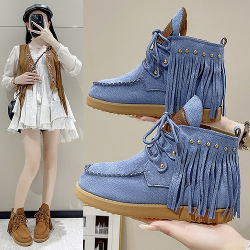 Ladies moccasins with fringes and golden accents Lune London