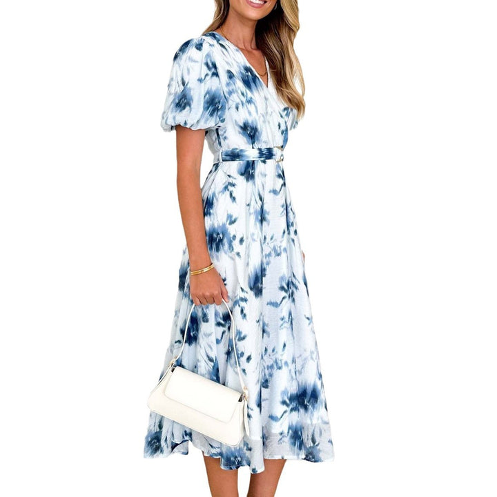 Midi dress for women with a playful wrap design and floral accents Chic & Stil
