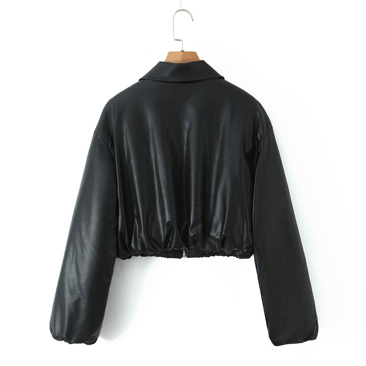 Cropped casual chic synthetic leather biker jacket for women Lune London