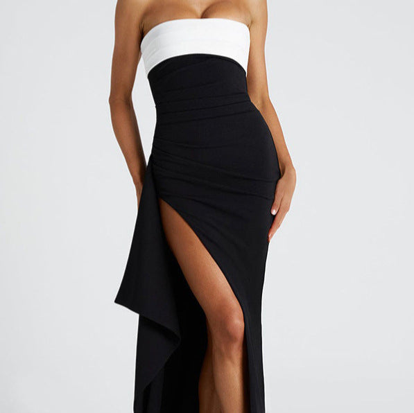 Ladies Elegant Evening Dress with Deep Slit and Strapless Design Lune London