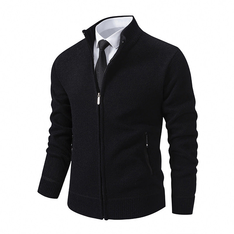 Knitted jacket for men with high collar and modern zippered pockets Lune London