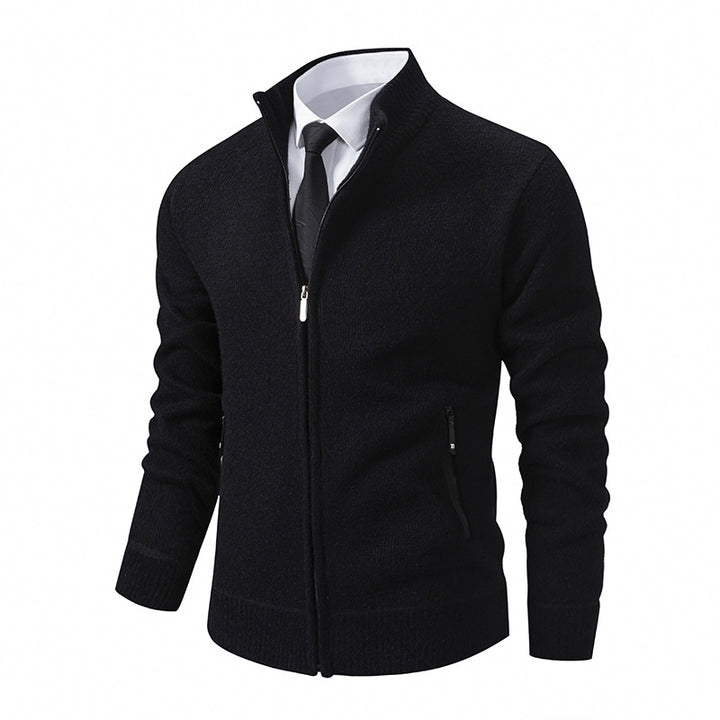 Knitted jacket for men with high collar and modern zippered pockets Lune London