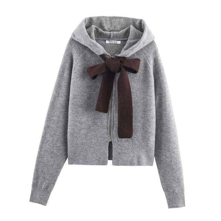 Pull tricoté stylé pour femmes avec capuche et cordon décoratif Chic & Stil
