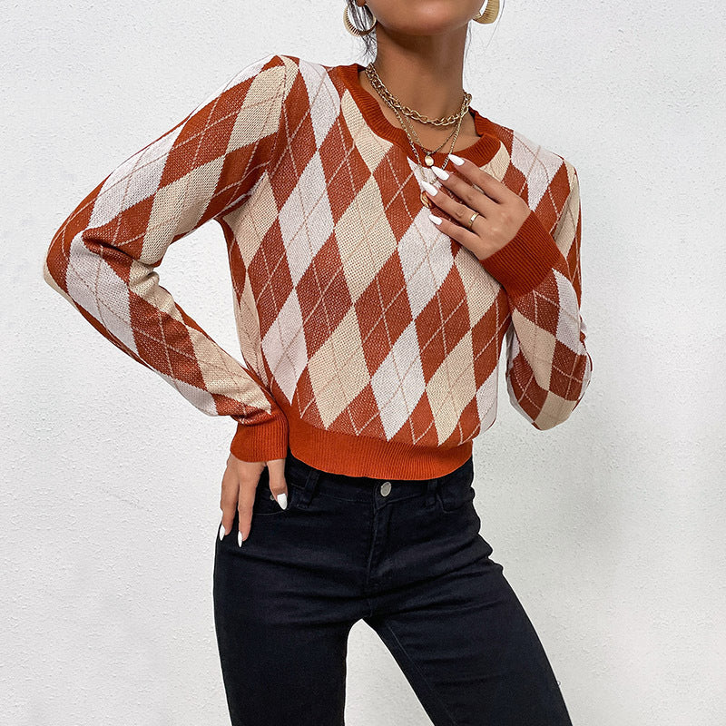 Pull en tricot à la mode pour femme avec motif en losange et coupe décontractée Chic & Stil