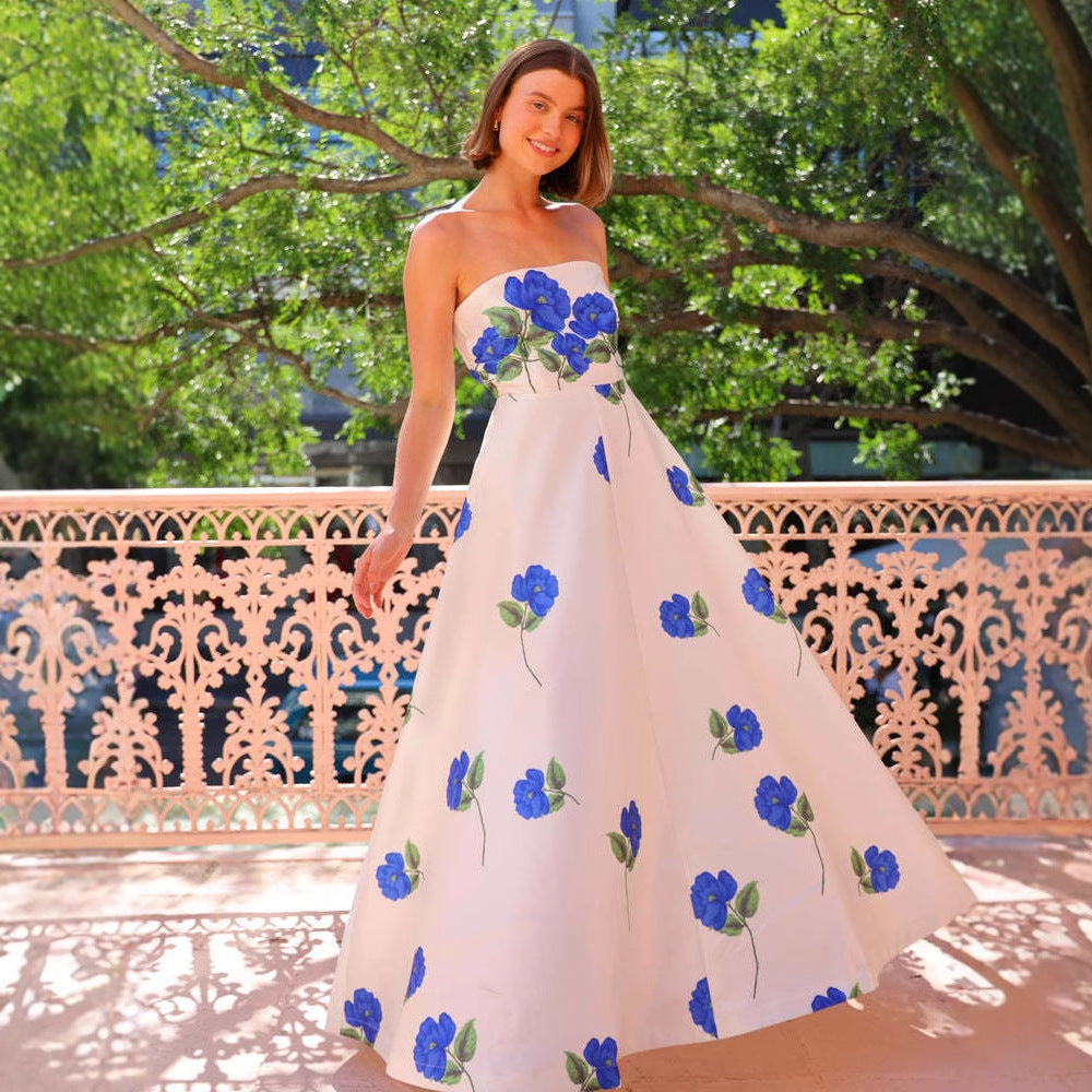 Chic & Stil Women's Strapless Maxi Dress with Floral Print