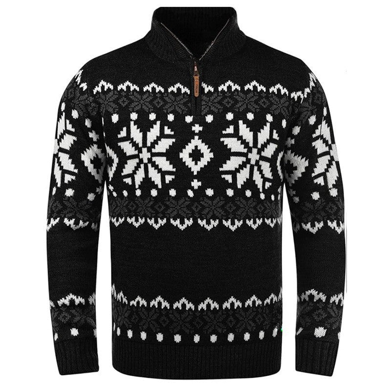 Men's knitted sweater with half zipper and chic Christmas pattern