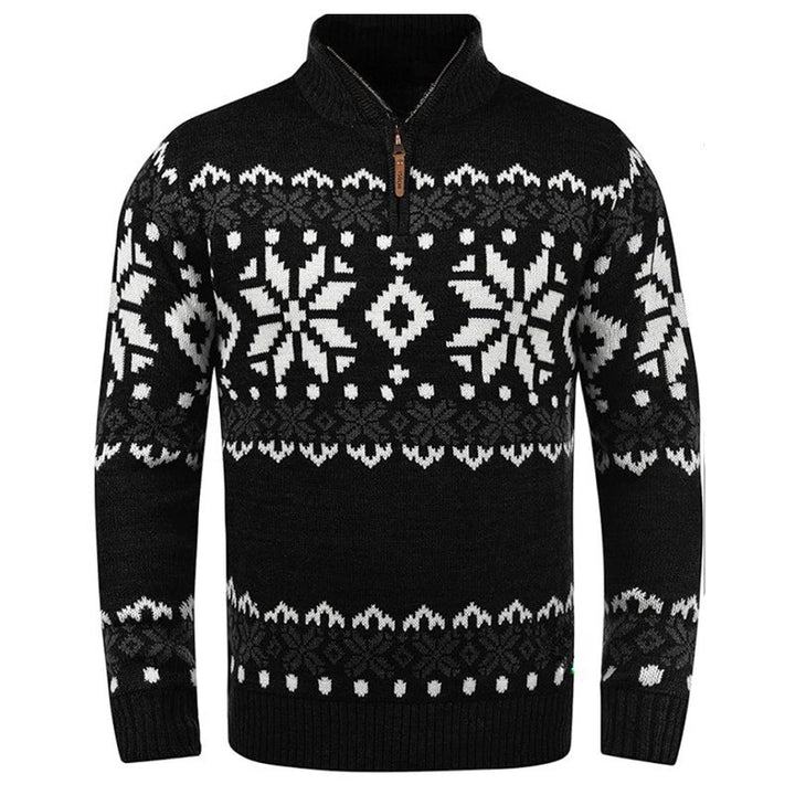 Men's knitted sweater with half zipper and chic Christmas pattern