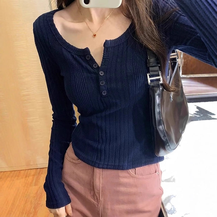 Women's fitted rib top with button detail