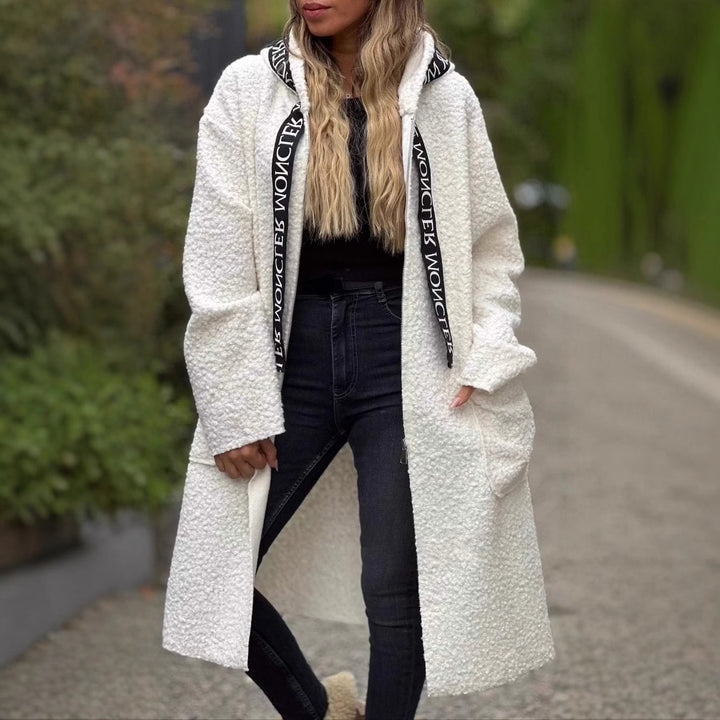 Long fleece coat for women with hood and convenient pockets Lune London