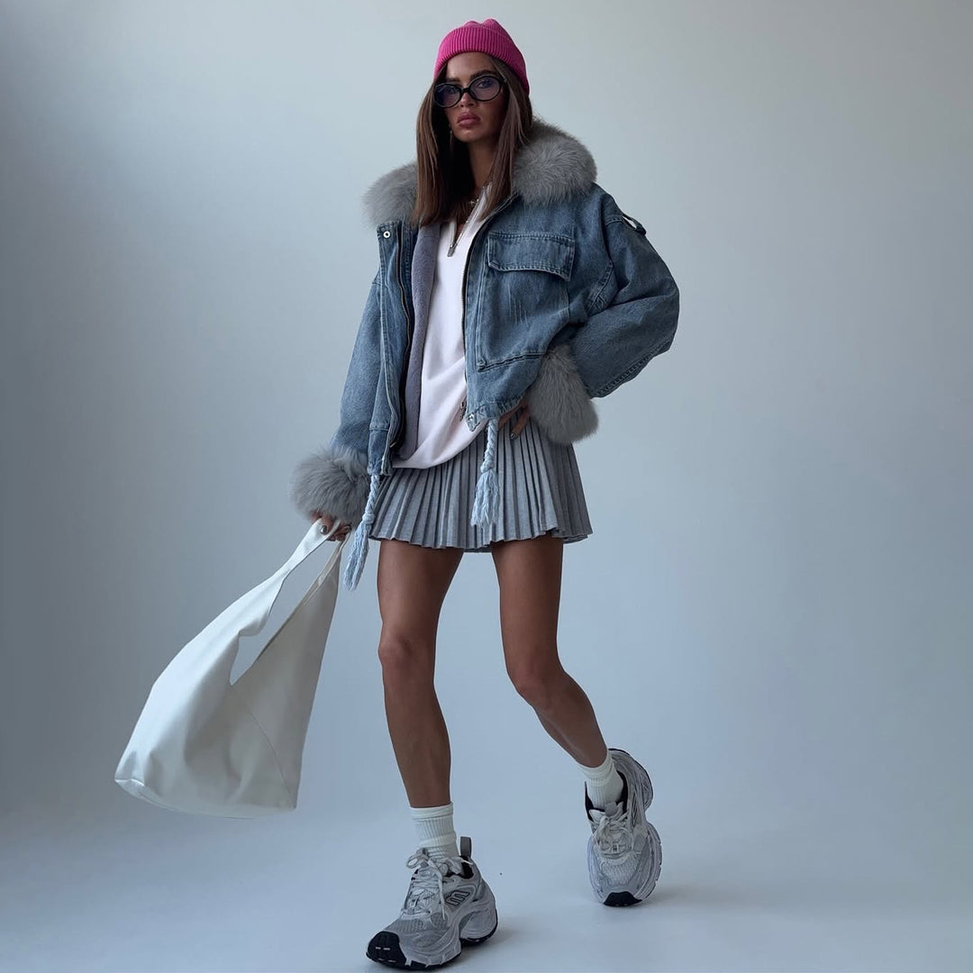 Cropped denim jacket for women with a chic denim look and style