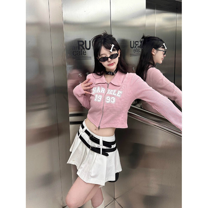 Women's fashionable and sporty cropped shirt with zipper Chic & Stil