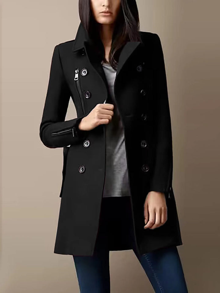 Fashionable short women's coat with double-breasted buttons and side zips Lune London