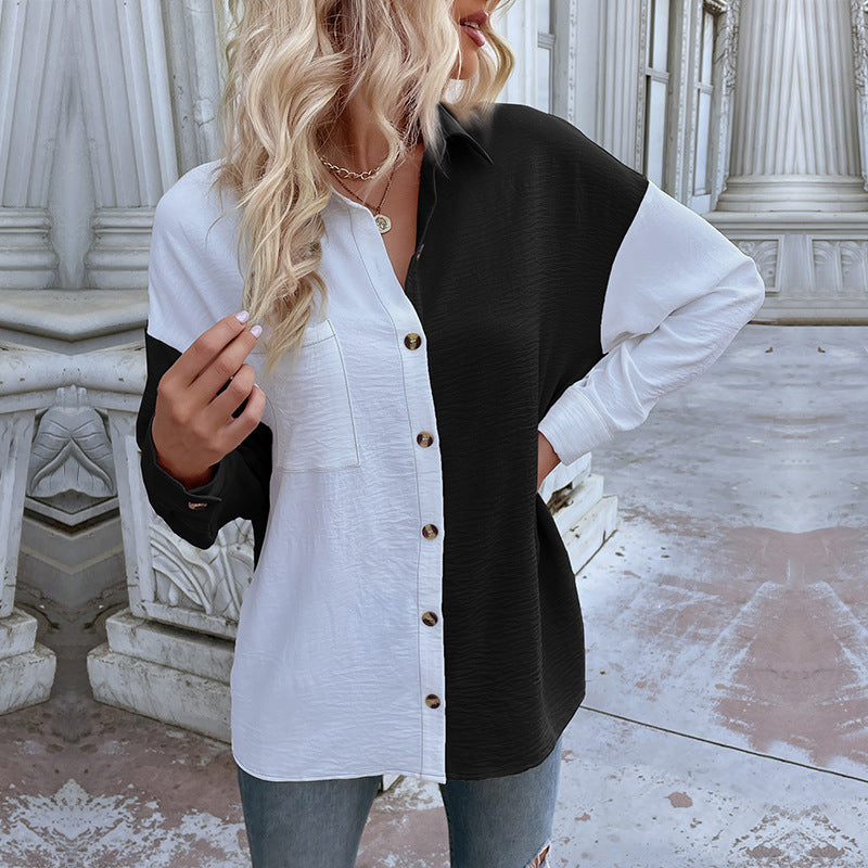 Chemise blouse oversize pour femmes avec deux designs de couleur et détails de boutons à la mode Chic & Stil