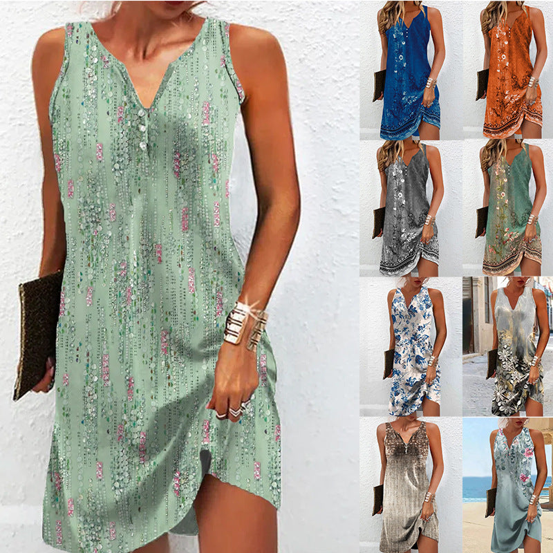 Elegant summer dress for women with deep V-neck and seductive pattern Lune London