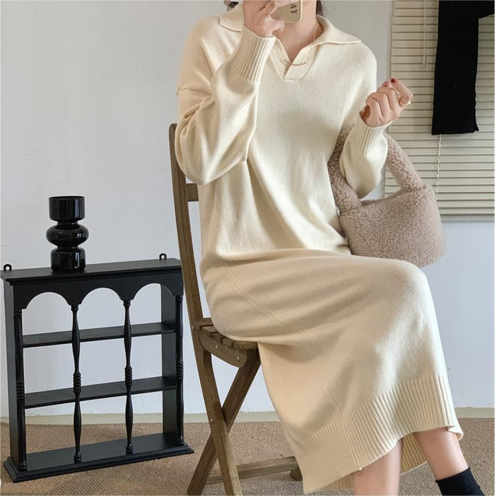 Robe polo à manches longues pour femmes en matériau tricoté doux Chic & Stil